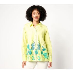 Adidas Women's Top Sz M Button Front Shirt Border Print Multi-colored